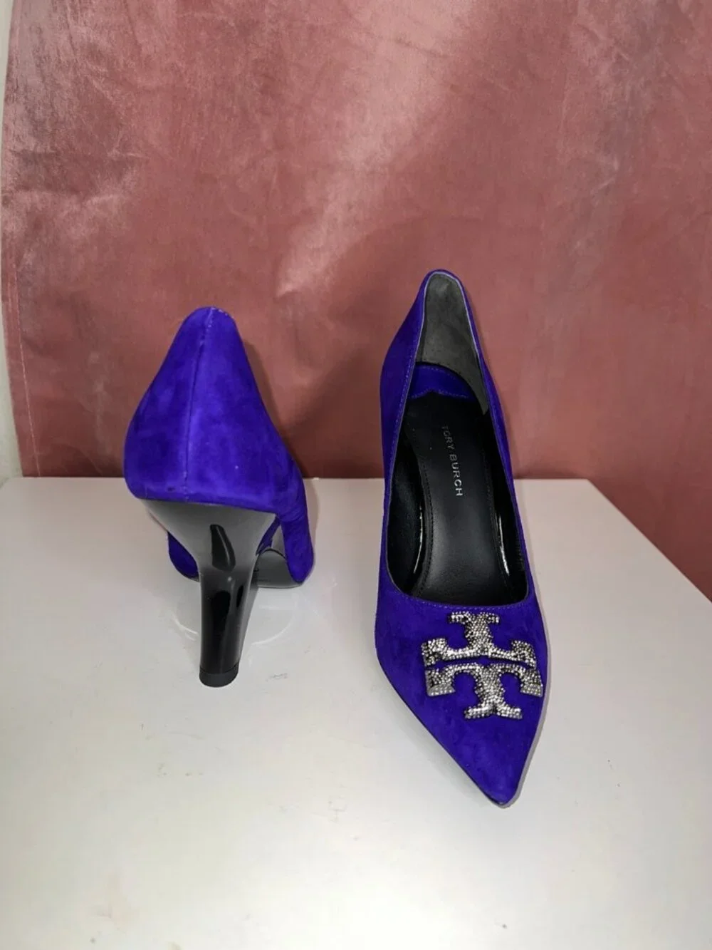 Tory Burch ELEANOR PAVÉ PUMP Shoes Heel Suede Deep Purple